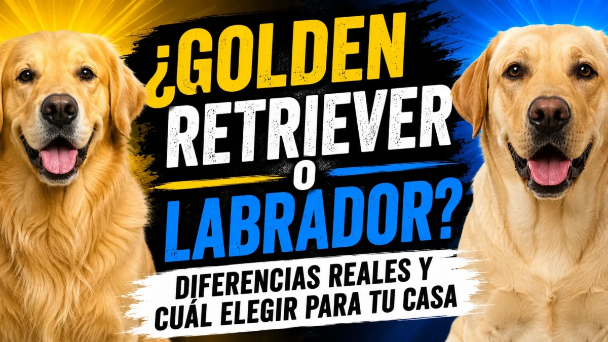 Golden retriever y labrador retriever amarillo cara a cara mostrando sus diferencias de pelaje