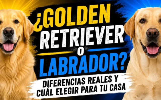 Golden retriever y labrador retriever amarillo cara a cara mostrando sus diferencias de pelaje
