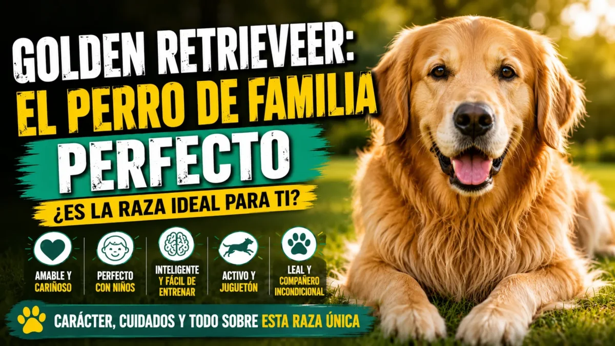 golden retriever adulto sonriendo en el campo, el perro de familia por excelencia.