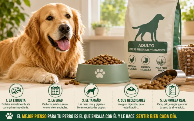 perro eligiendo su pienso, guía para escoger el mejor alimento.