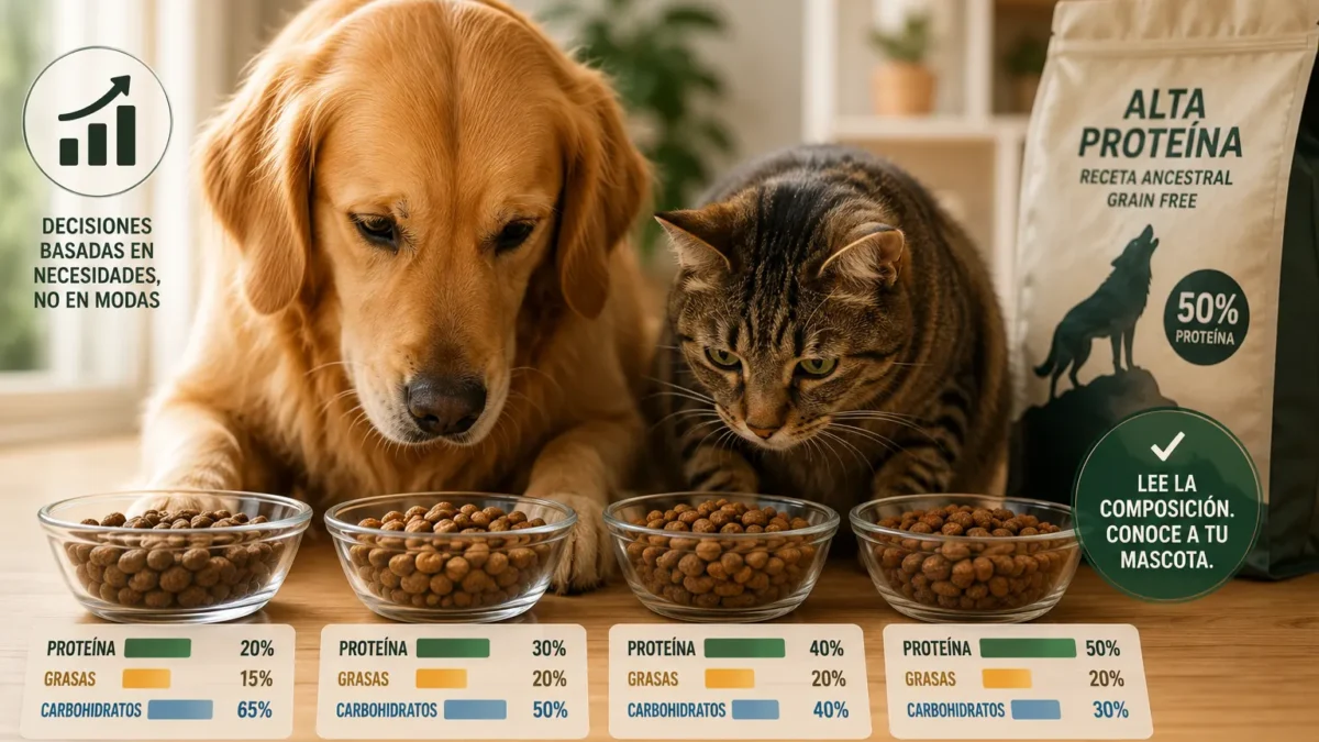 perro y gato ante su comida, nuevo estudio sobre nutrición de mascotas.