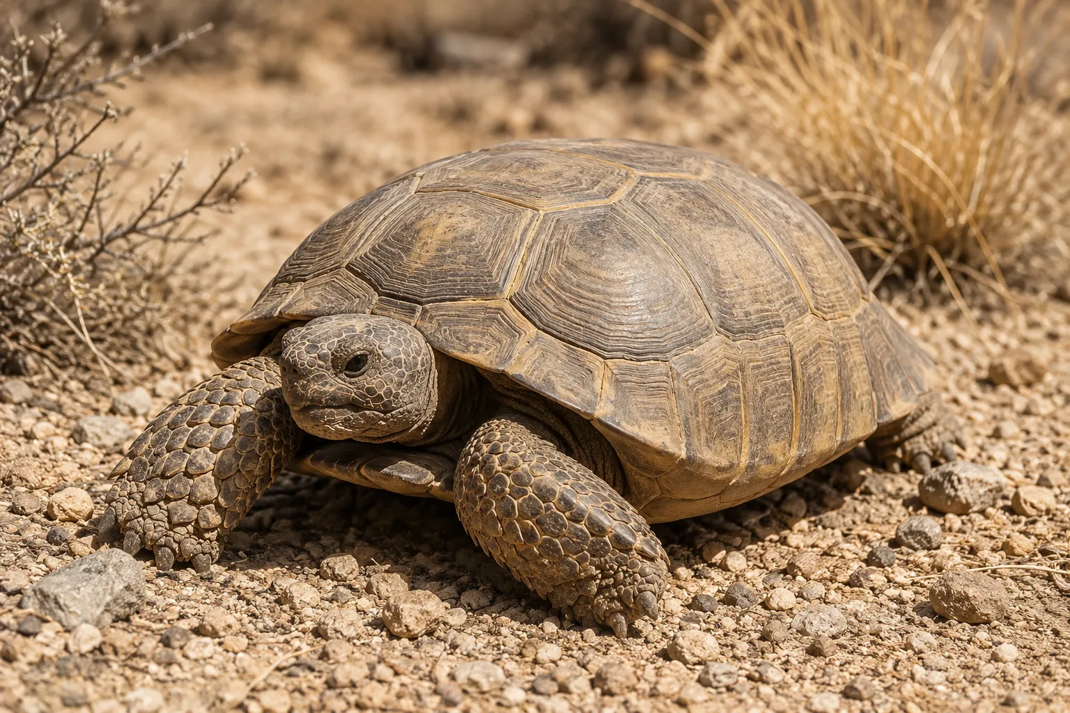 Tortuga del desierto mexicana con las patas delanteras aplanadas y adaptadas para excavar