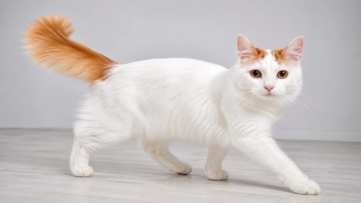 Gato turco van blanco con manchas rojizas en la cabeza y la cola