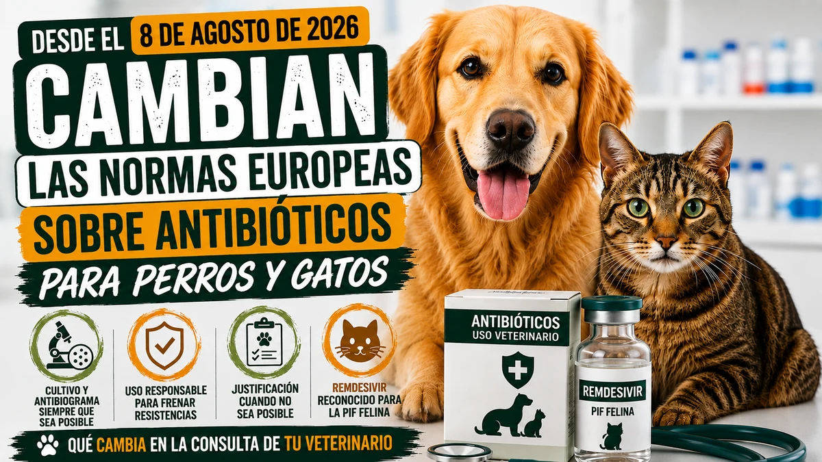 Perro y gato junto a medicamentos veterinarios y un estetoscopio en una clínica