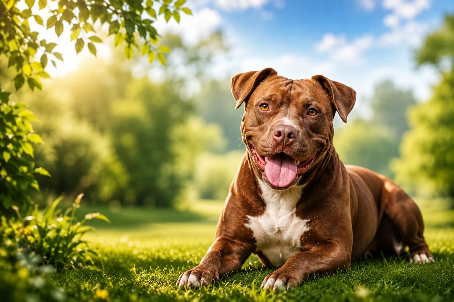 Perro tipo pit bull adulto de pie, tranquilo